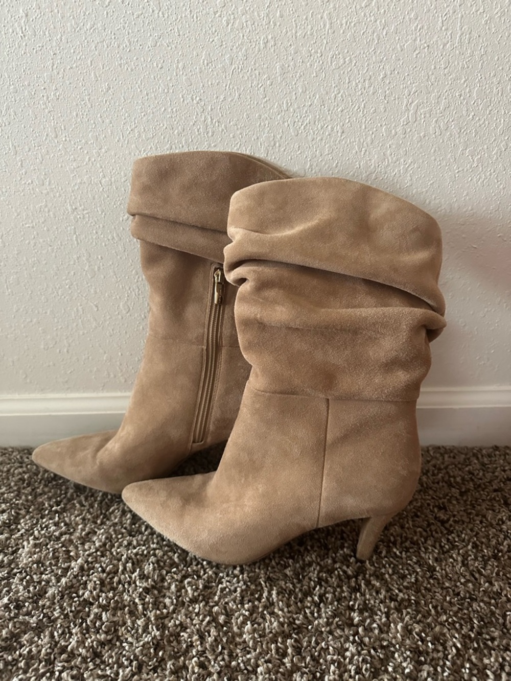 Vince Camuto Women's Slouchy Pointed-Toe Mid-Heel Boots - Taupe